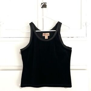Trilogy Black Velvet Tank Top Y2K Fitted Scoop Neck Size M